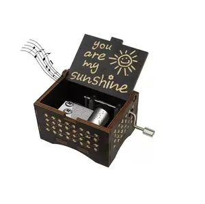 Hand-cranked Music Box You Are My Sunshine/Can't Help Falling in Love Wood Antique Engraved Musical Case for Loved Ones Gifts for Lover Boyfriend Girlfriend Husband Wife