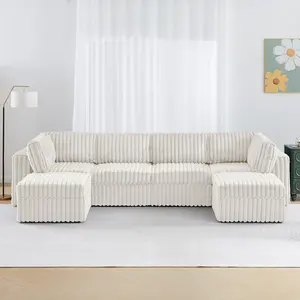 【Shipped in Two or More Packages】Giratree Furniture 135" 8 Seater White Faux Rabbit Fur Modular Sectional Sofa Bed with Storage, Oversized Convertible L Shape Couch for Living Room or Office