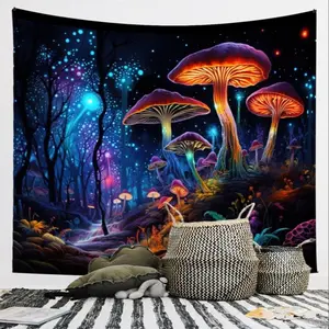 Mushroom Pattern Tapestry, Colorful Psychedelic Fantasy Forest Art Decoration Tapestry, Wall Hanging Decor for Home Living Room Bedroom