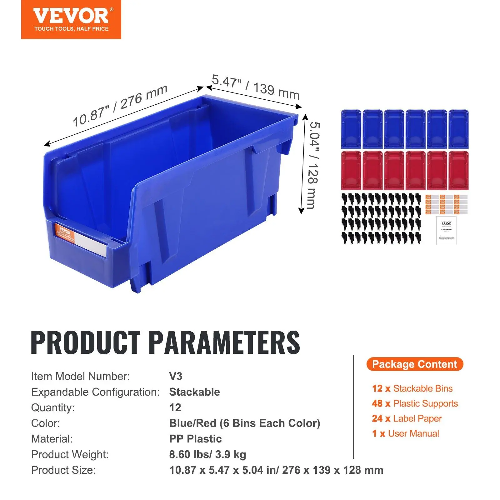 12-Pack Hanging/Stackable Bins - 11'' x 5'' x 5''