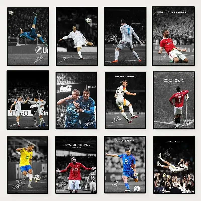 1PC Modern Creative Design Print Soccer Sport Player Portrait Poster Print Mural Unframed Art Print Athlete Wall Decor Aesthetic Home Wall Decor Suitable For Living Room Bedroom Bar HD Frameless (20 Style Options)
