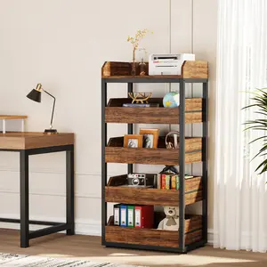 LITTLE TREE Wood Fruit and Vegetable Storage Rack, 5-Tier Pull-Out Snack Stand Fruit Basket Stand, Utility Shelf Organizer for Kitchen, Living Room, Bedroom