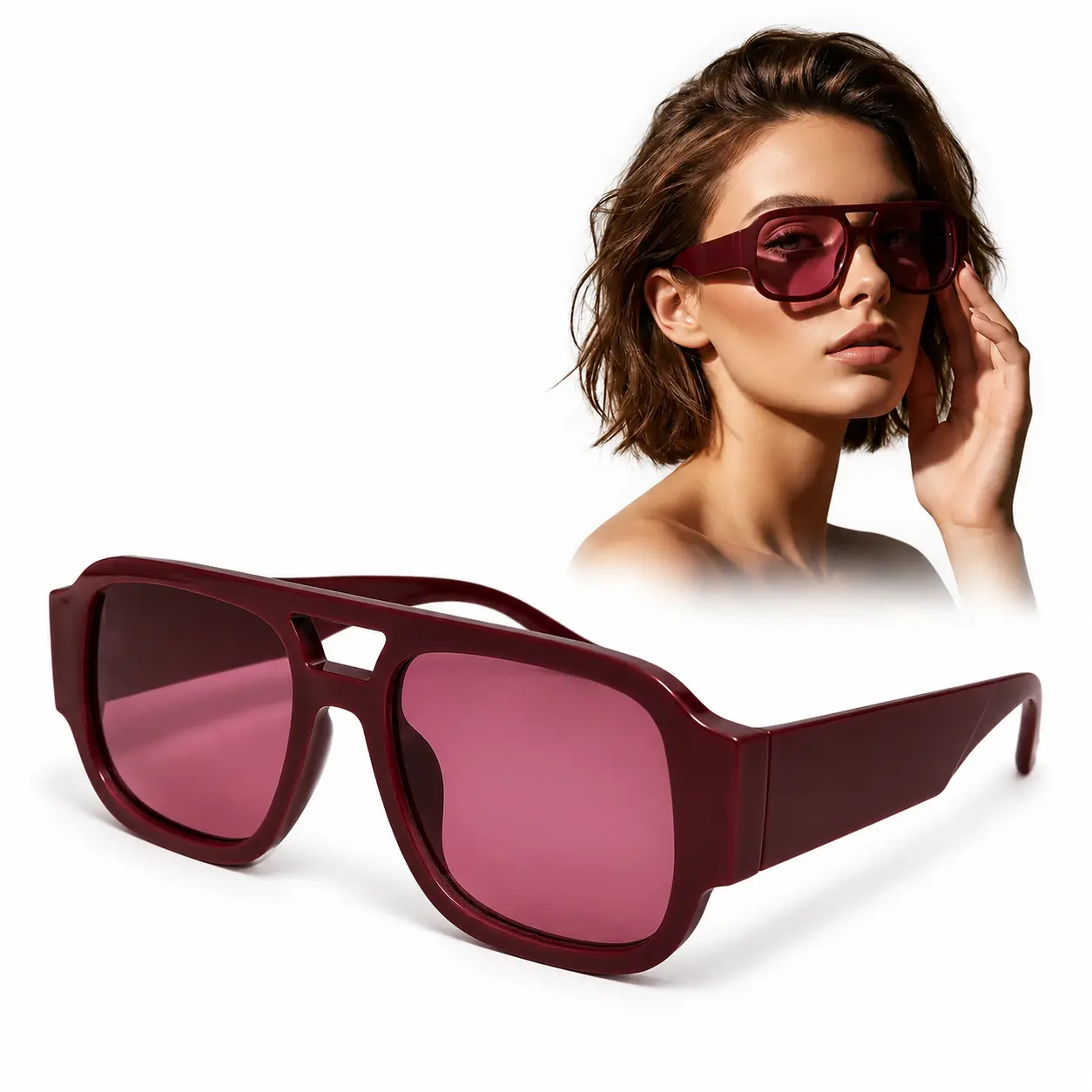 Stylish Aviator Sunglasses for Men and Women , Trendy Rectangle, Fashionable Design, Perfect for Outdoor Activities and Daily Wear - MM2