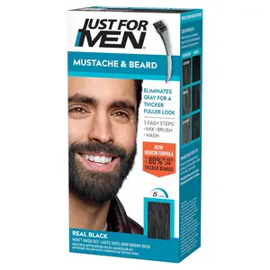 Just For Men Mustache & Beard multiple uses Beard Dye for Men with Brush Included, With Keratin Biotin Aloe and Coconut Oil for Healthy Facial Hair - Real Black, M-55, Pack of 1