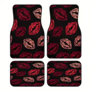 Set of 4 Red Lip Print Universal Car Floor Mats, Designed for Both Front And Rear Seats. They Are Non-Slip, Resistant to Dirt, Easy to Clean, And Suitable for Cars, Trucks, And Suvs
