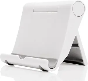 Cell Phone Stand for Desk Folding Cellphone Holder Desk Tablet Holder Mobile Phone Dock Multi-Angle Universal Adjustable Dock White Lightweight Portable Non-Slip Rubber Pad