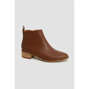 Brown Leather Block Heel Boots