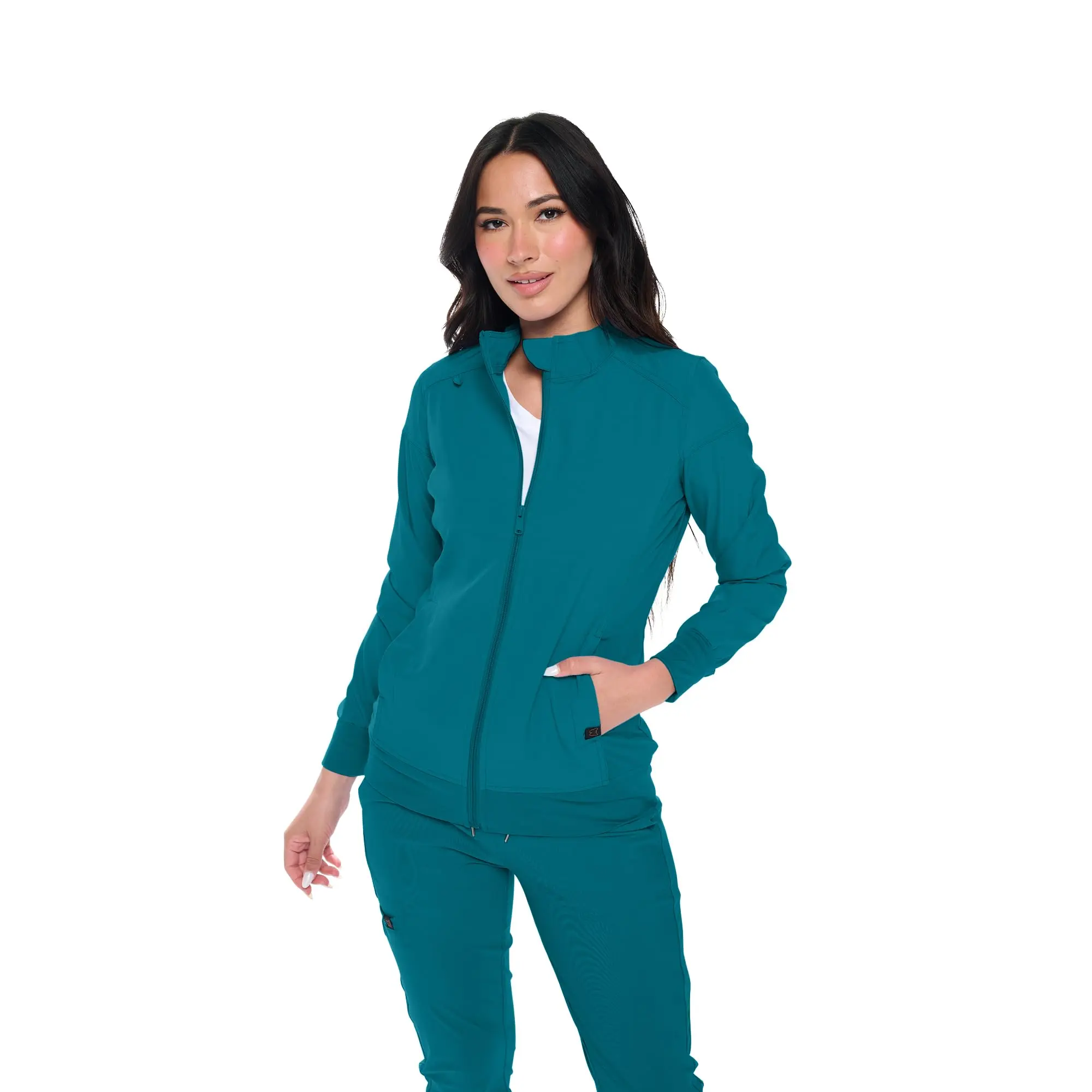 Monarch Uniforms Womens Scrub Jacket Zippered Warm-up Jacket Caribbean Blue