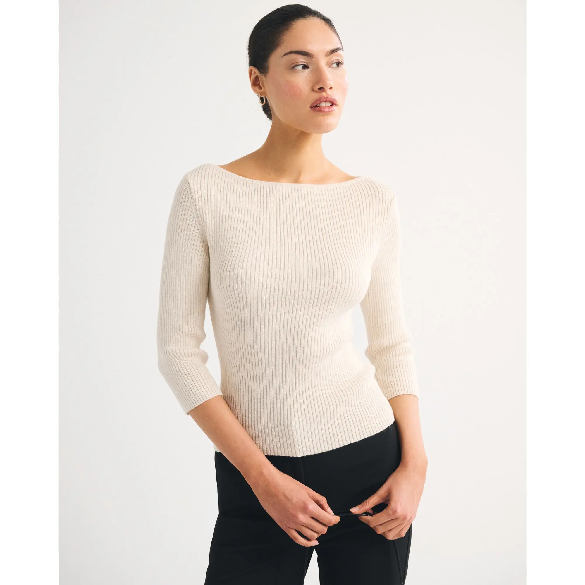 Abercrombie & Fitch 3/4 Sleeve Slash Neck Sweater