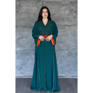 2 Pieces Emerald Green Caftan/Kimono with Burnt Orange Accents