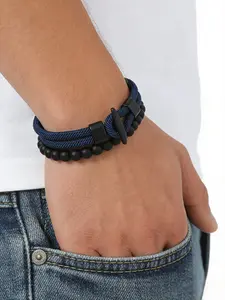 Men's Braided Nylon Cord Beaded Bracelet, Adjustable Buckle Design, Retro Punk Style, Daily Wear Gift for Boyfriend
