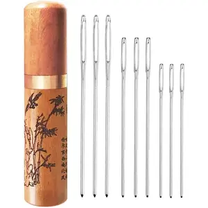 Large Eye Blunt , Stainless Steel Tapestry , Yarn Knitting , Darning  with Wooden  Case Carving