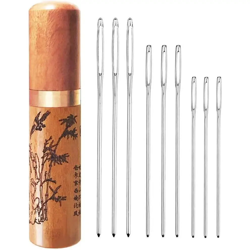 Large Eye Blunt , Stainless Steel Tapestry , Yarn Knitting , Darning  with Wooden  Case Carving