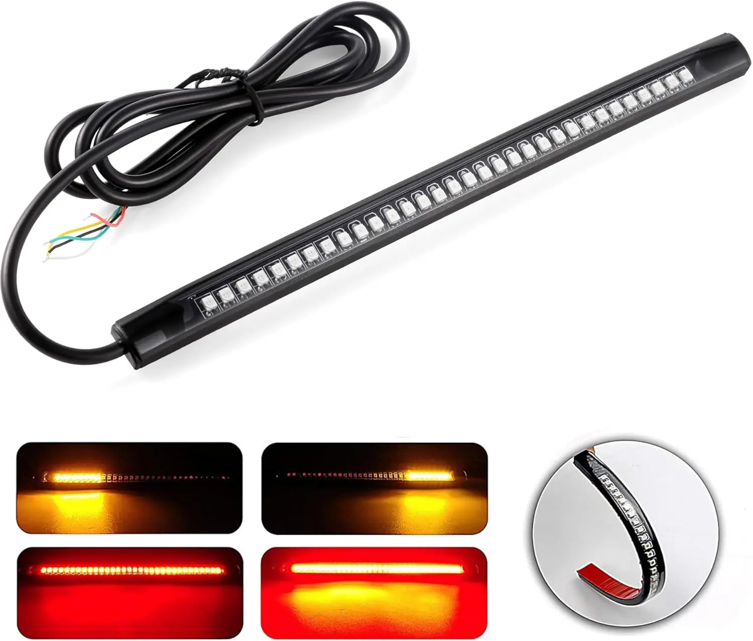 1pc Universal Motorcycle Tail Lights 48 LEDs Amber/Red Colors Brake Stop Turn Signal Flexible LED Strips for Motorbike,ATV,RV,SUV,CAR.