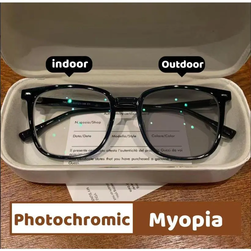 Unisex Square Frame Photochromic Eyeglasses - Tortoiseshell Full Rim, Nearsightedness-Compatible with Included Diopter, Fashionable Quality Eyewear, Quality Eyeglasses, Stylish Trendy Eyewear