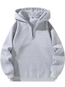 Half Zip Hoodie Unisex Light Gray - Soft Cotton Blend Lightweight Relaxed Fit Quarter Zip Drawstring Hooded Sweatshirt Pullover for Men & Women Casual Daily Outdoor Wear