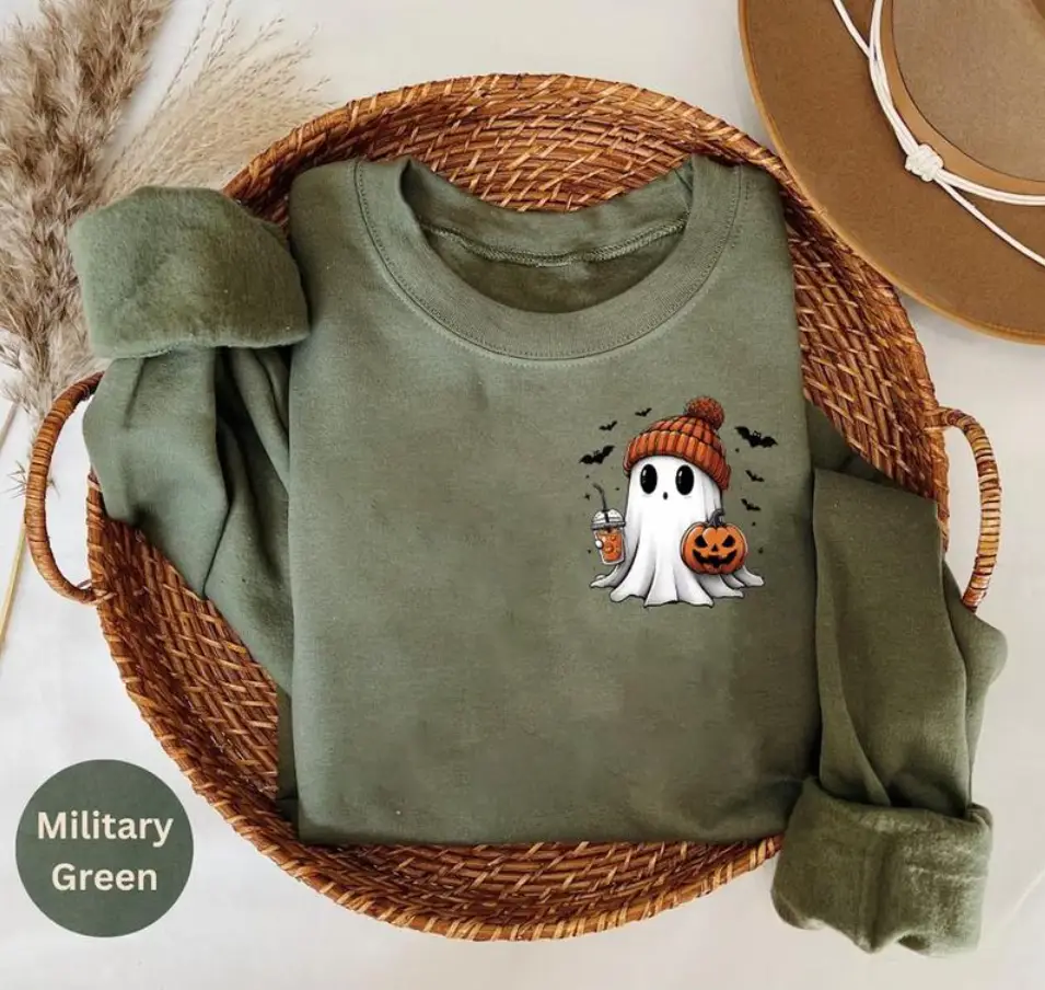 Little Ghost Ice Coffee Sweatshirt - Shirt- Hoodie, Halloween Ghost Coffee Shirt, Bougie Ghost Shirt, Spooky Season, Cute Ghost Sweatshirt, Halloween