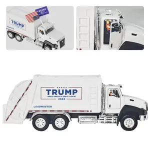 The 47th President Donald Trump 2024 Garbage Truck 1:50 Scale Pull Back Metal Model Toy with Figurine and Sound & Light Effects - Gift for Trump Fans, Election Souvenirs
