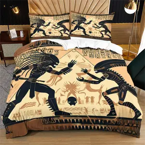 Egyptian-Style Alien vs. Predator Duvet Cover Set (with 1-2 Pillowcases) - Thoughtful Gift for Geeks, Essential Bedroom Decor, Comfy & Practical Sleep Bed Sets