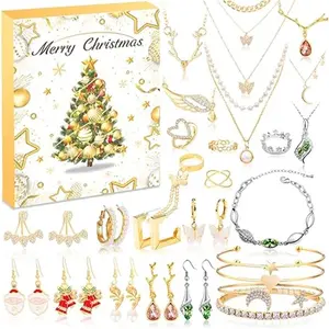 Jewelry Advent Calendar 2024, 24 Days Countdown to Christmas Calendar with Gold Bracelets Necklace Earrings Rings Jewelry Set Xmas Surprise Gift for Wife Daughter Mom Girlfriend Adult Women Friends
