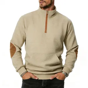 MARSVOVO Men's Quarter Zip Pullover Long Sleeve Sweatshirt Spring Fall Casual Plaid Pullover Retro Aztec Stand Up Collar Polo Shirt with Pockets