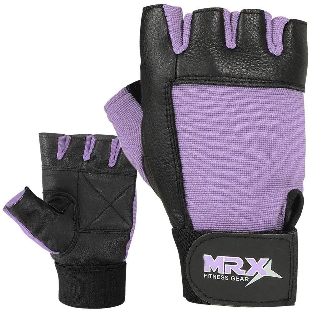 MRX BOXING & FITNESS Women's Light Purple Weight Lifting Gloves, Genuine Leather & Spandex with Secure-Fit for Bodybuilding & Fitness Exercise, Fitness Exercise Accessories, Female