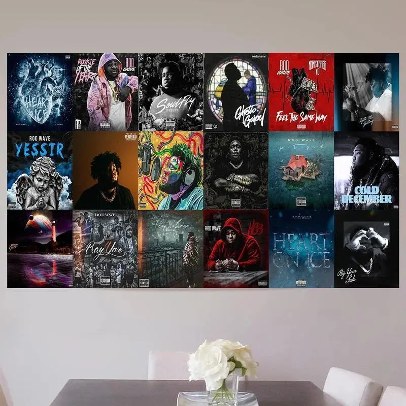 Rod Wave Album Collage Tapestry , Indoor/Outdoor Wall Hanging Poster for Bedroom Decor, Banner