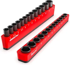 2-Piece 1/4"-Drive Metric Magnetic Socket Organizer Set (Holds 26 Sockets) - Detachable Tool Tray with 5mm Magnetic Base, Screw-Fixed Design & Heavy-Duty Modular Storage for Garage/Home Workshop