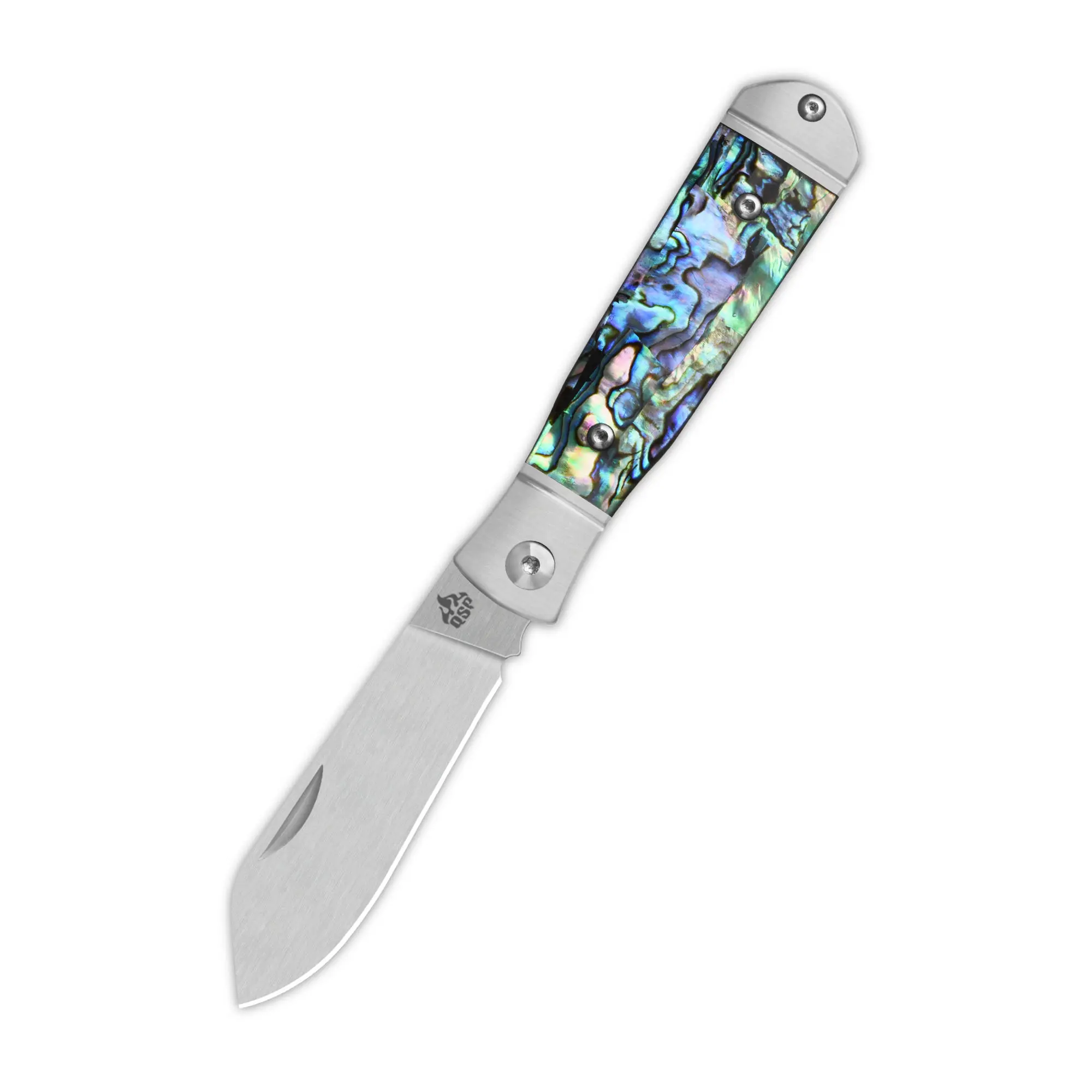 QSP Jumping Jack Slip Joint Pocket Knife – 14C28N Satin Blade, Abalone Handle, 3.5” Compact EDC Knife