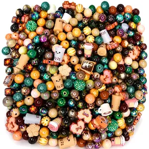 Ariana’s Creations Fall Coffee Acrylic Bead Mix - DIY Jewelry Kit with Glossy Pearl Glitter Iridescent Beads for Bracelets Keychains & Cozy Crafts