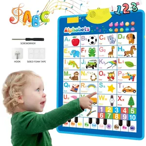 Bilingual Interactive Poster Battery Powered Spanish-English Alphabet Electronic Chart Talking ABC Letters 123s Music Posters for Toddlers Learning Toys