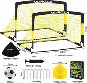 Kids Soccer Goal Set, 2 Pack Portable Pop Up Soccer Goals with Soccer Ball, Training Cones, Carry Bag & Ground Stakes for Backyard Training and Outdoor Play