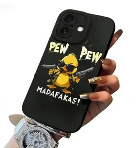 1pc Funny Duck Holding Gun Precise Hawk Eye Camera Protective Black TPU Soft Phone Case Compatible With Iphone 16 Pro Max, 15, 14, 13, 12, 11 Pro Max Plus Mini 16E, XR/X/XS Max And Other Models, Suitable As Gift For Friends Protection Cellphone Smartphone