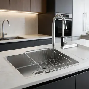 Stainless Steel Sink Strainer Rack, Flexible Extensible Arm Fits Various Sizes, Durable Material for Home and Commercial Use