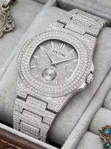 Women's Rhinestone Watch Set, Elegant Quartz Watch, Starry Diamond Quartz Movement, Luxury Zinc Alloy Material, Rhinestone Decorated Watch, Perfect Gift for Female Friends