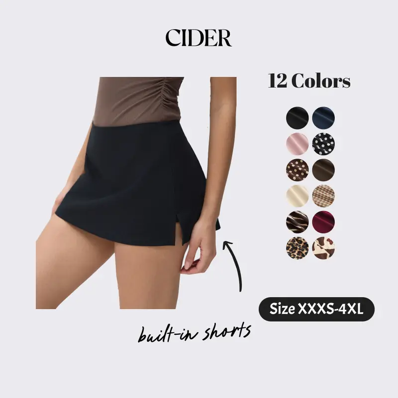 Cider Low Rise Split Mini Skort For Daily Casual Wear, Fitted Bodycon Skirt with Built-in Shorts
