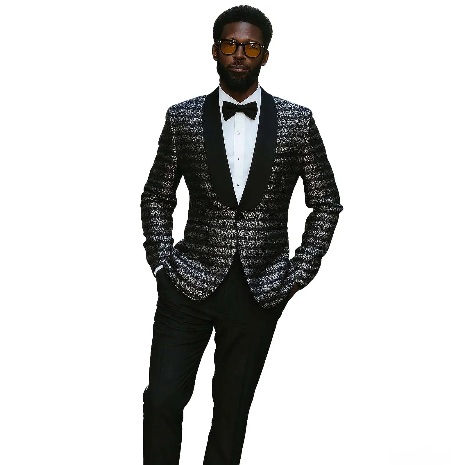 Men's 2-Piece Classic Formal Suit - Stylish Textured Paisley Jacquard Shawl Lapel Longsleeve Jacket, Fitted Cut Shape-hold Fabric Trousers with Pocket, Polyester Menswear for Weddings, Evening Wear, Holiday, Buttons, Chic Layer, Elegant