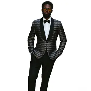 Men's Suit 2-Piece Paisley Shawl Lapel Tuxedo Set, Jacquard Blazer Jacket & Black Pant for Wedding, Prom, and Formal Events