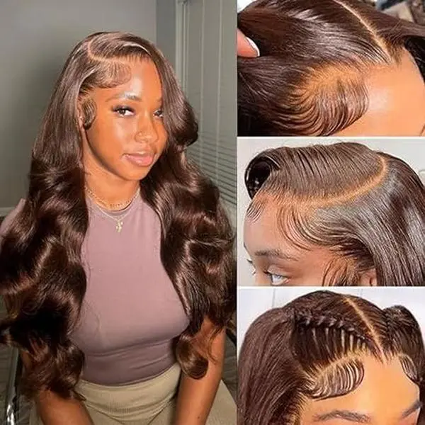 [BB Face] Ginger Brown 13x6 Body Wave Lace Front Wig Human Hair 180 Density Straight HD Transparent Lace Frontal Pre Plucked Hairline 4# Brown Wig for Black Women Unprocessed Brazilian Hair