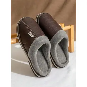 Men's Casual Geometric Pattern Plush Slippers As Gift, Simple Soft & Comfy Bedroom Slippers, Warm Home Slippers for Fall & Winter Wear, Perfect for Men Daily Wear, Slipper Shoes