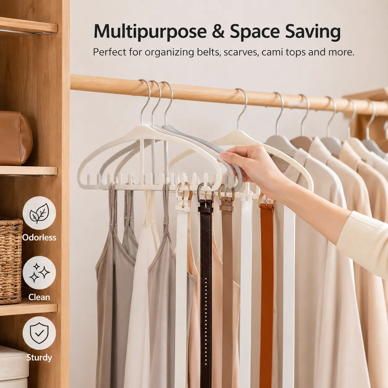 1 Piece Clothes Hanger with 360 Degree Rotatable Hook, Multiple Side Hooks for Wardrobe Garment and Small Accessory Storage