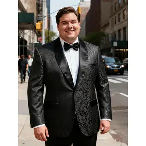 Big & Tall Men's Trendy Floral Jacquard Fabric Tuxedo Suit | Formal Look for Prom Gala & Nights Out - Stylish & Elegant Design Blazer
