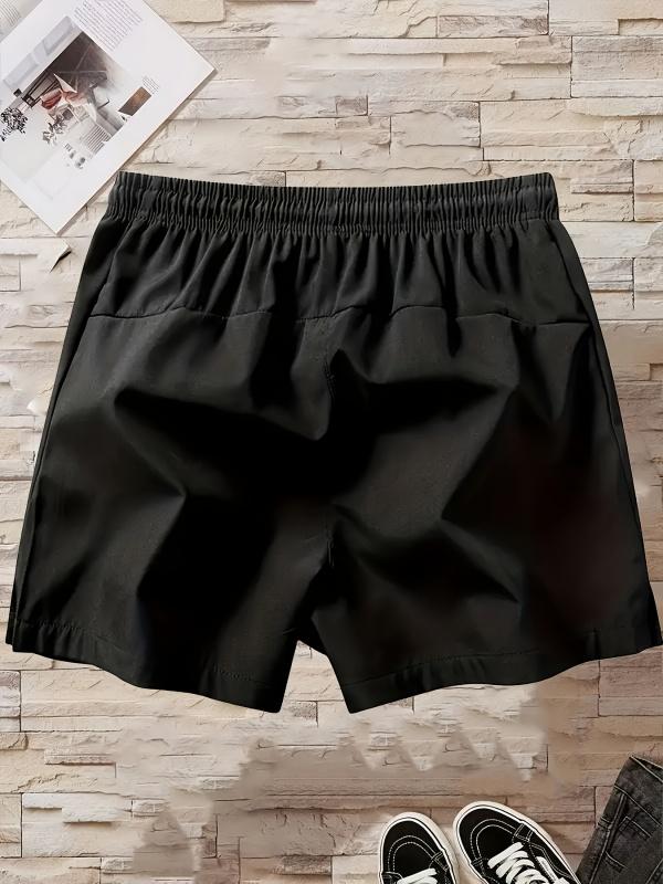 Men’s solid-color minimalist drawstring  with zippered pockets; men’s   -waist pocket shorts;  summer men’s sports bottoms; everyday wear, suitable for spring and summer. Quick-Dry Elastic Athletic Shorts Set Casual Breathable