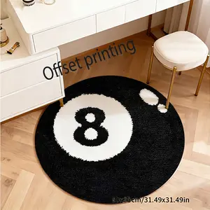 Vintage Billiard Style No 8 Round Rug, Anti-Slip Wear-Resistant Easy Clean Mat for Balcony Game Room Living Room