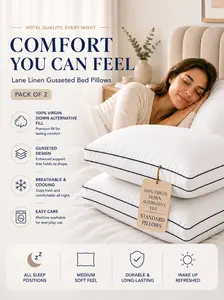 LANE LINEN 2-Pack Standard Sleeping Bed Pillows, Hotel Luxury Supportive Memory Foam Cushions with Modal Cover, Gusseted Firm Contoured for Side Sleepers, Bedroom Bedding Accessories