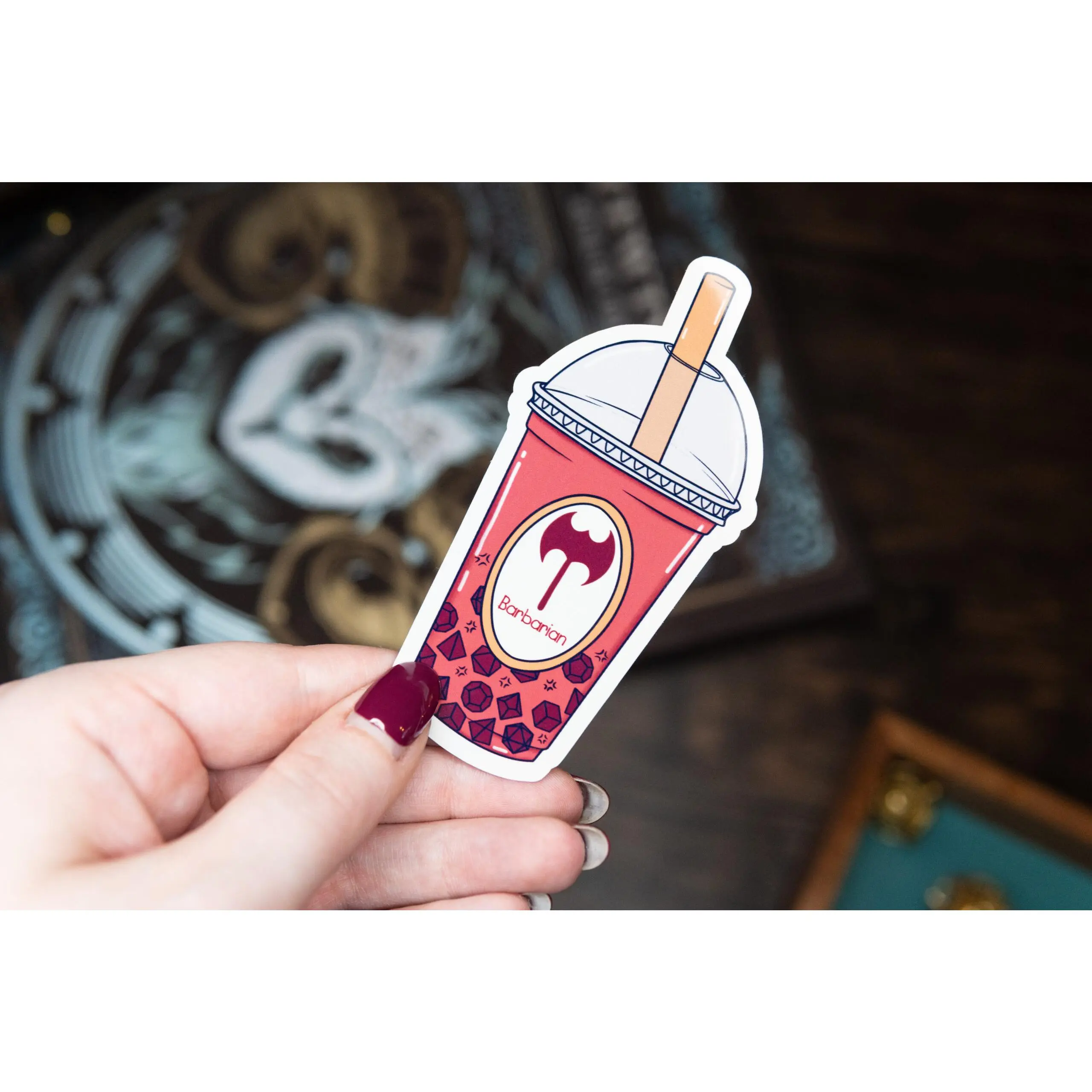 DND Barbarian Dice Boba Tea Class Sticker
