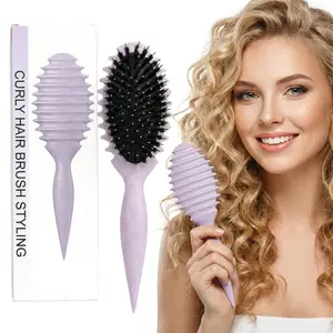 【2026 Upgraded】 5-in-1 Boar Bristle Curl Defining Brush | Curly Hair | Minimal Pulling | Wet & Dry Use | Ergonomic Travel Hairbrush