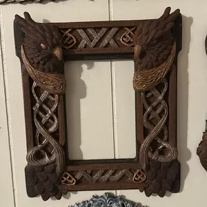 Rustic Woodland Baroque Frame Brown Woodgrain with Intricate Celtic Knots and Owl Motifs