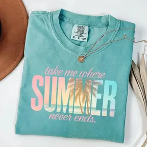 Take Me Where Summer Never Ends T-Shirt, Beach Graphic Tee, Coastal Aesthetic Shirt, Summer Vacation Outfit, Cute Gift for Her, Unisex Tee(100% Cotton)