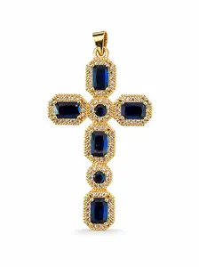 18K Gold Filled Blue Stone Cross Pendant